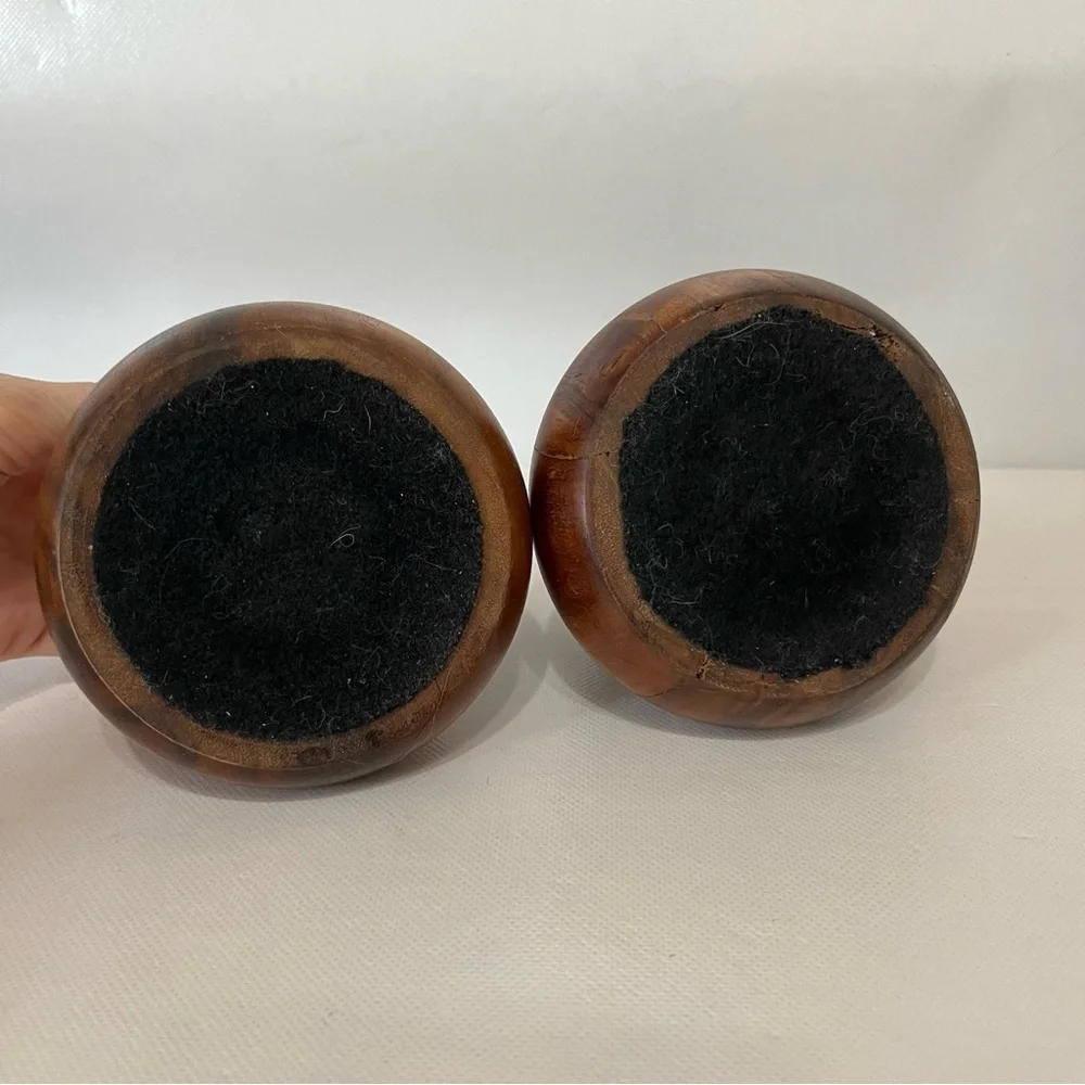 Vintage Wood Chunky Candle Holders Set of Two MCM